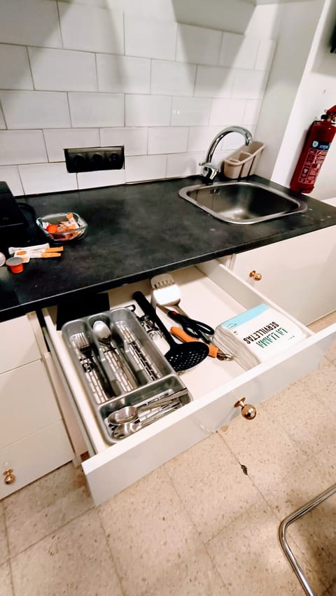 Full-size fridge, microwave, espresso maker, coffee/tea maker