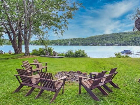 Outdoor fireplace, lake and mountain views