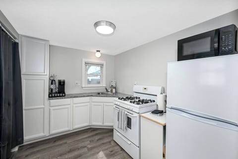 Kitchen stocked with all of the essentials and dishes and silverware for 4 guests.  Gas range and oven and Keurig coffee maker with K-Cups for your convenience.