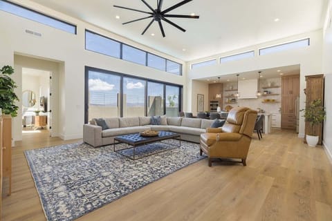 The Living Room/Dining/Kitchen area boasts large ceilings and an inviting floor plan.