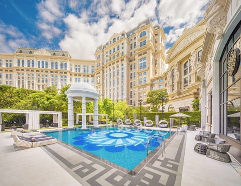 Indoor pool, seasonal outdoor pool, pool umbrellas