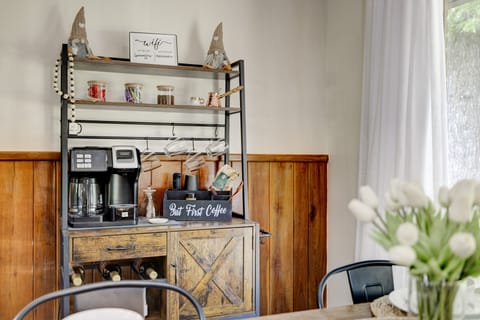 Coffee station fully stocked with coffee, tea or cocoa.