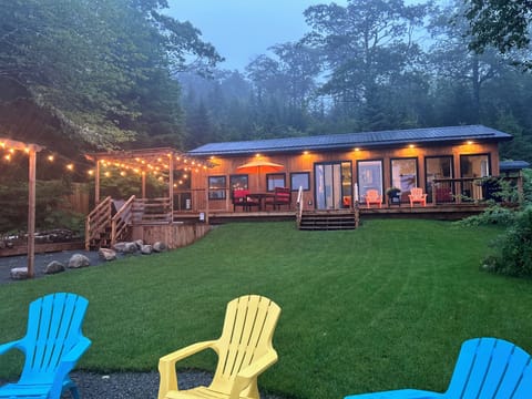 Evening view of the property.