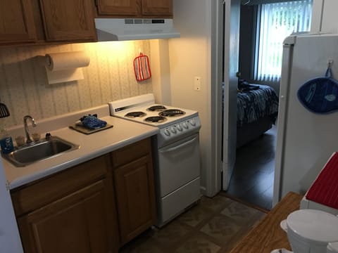 Junior Apartment, 2 Queen Beds, Kitchenette, Lake View | Private kitchen | Fridge, coffee/tea maker, freezer