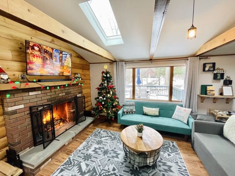 Wood burning fireplace in the living room 