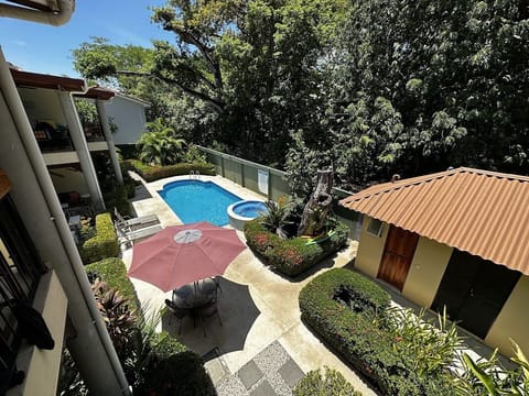 View of pool area from balcony.