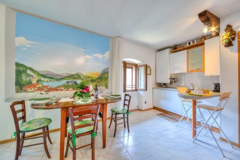 The living area with paintings on the walls