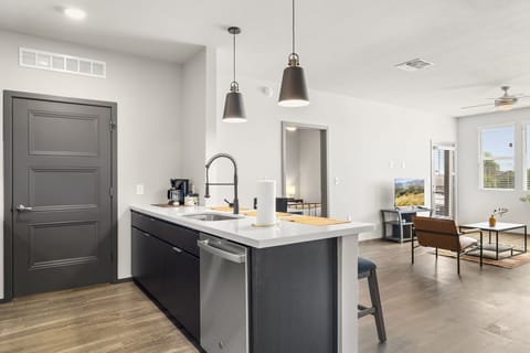 Apartment | Private kitchen | Fridge, microwave, oven, stovetop