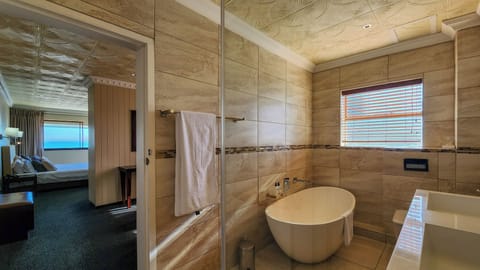 Combined shower/tub, free toiletries, hair dryer, towels