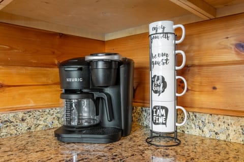 Morning coffee in our fully stocked kitchen