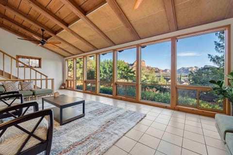 Beautiful red rock view from the living room of this gorgeous home