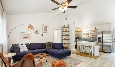 Open living room with comfortable seating and smart tv