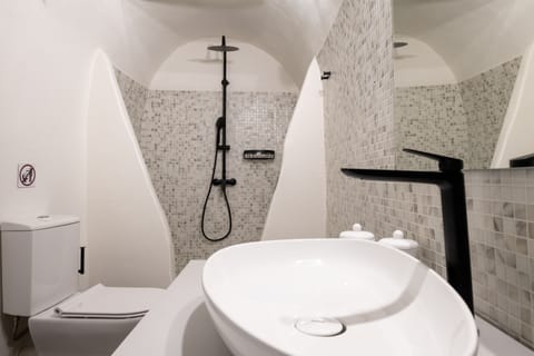 Executive Studio | Bathroom | Shower, rainfall showerhead, hair dryer, bathrobes