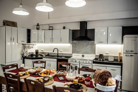 Full-size fridge, microwave, oven, espresso maker