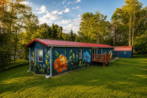 The whole side of the house is one big mural, so it's an easy landmark when you're heading back from a walk. A wide open yard gives you room to toss a ball around or just relax outside.