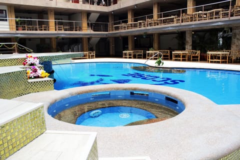 Outdoor pool, sun loungers