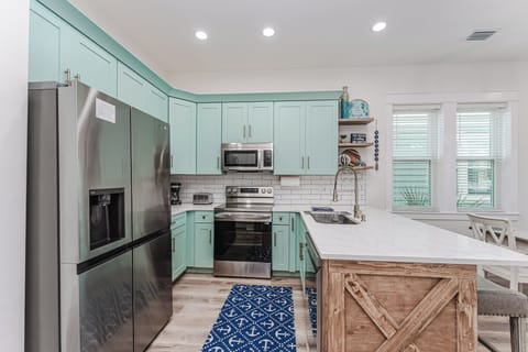 Fully stocked kitchen.