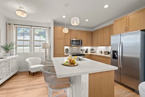 Convenient kitchen island for food prep and snacks