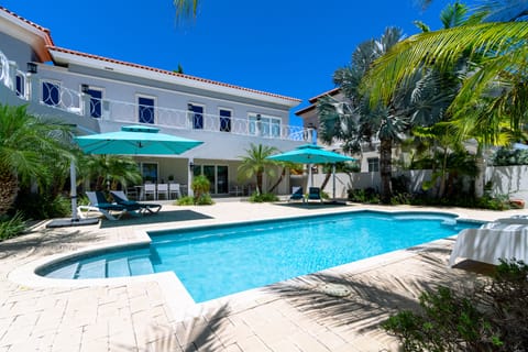 Splendid Private Pool of the villa in Noord Aruba - Cosy beach chairs available - Dive into refreshing poolside escape - Immerse yourself in the cool elegance of our pool - Experience ultimate relaxation in our poolside paradise