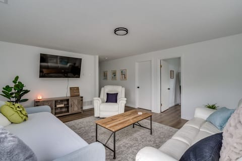 Spacious living room with smart TV