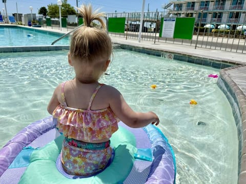 Seasonal outdoor pool, open 9:00 AM to 8:00 PM, sun loungers