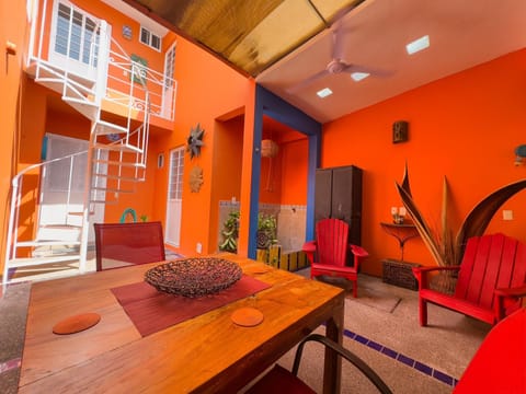 Vibrant courtyard with cozy seating and natural light