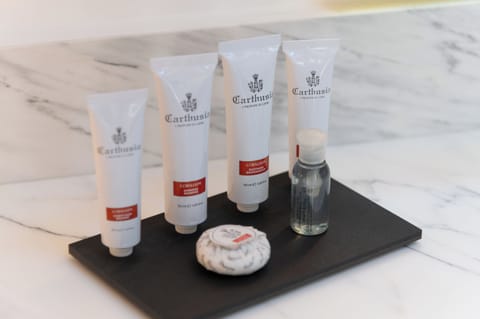 Rainfall showerhead, eco-friendly toiletries, hair dryer, bathrobes