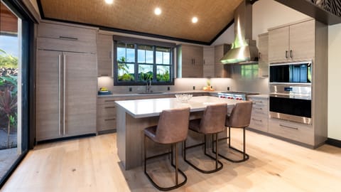 Kitchen island with leather seating