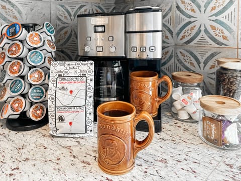 Coffee bar welcomes you each morning with coffee beans or fast and easy pods!