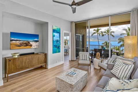 Luxury Condo, Ocean View, Beachside | Living area | 70-inch Smart TV with cable channels, streaming services