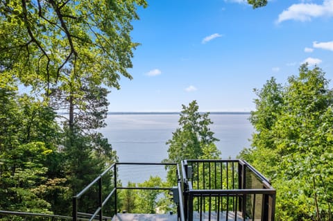 Our amazing view of Gull Lake. Access the lake via the stairs or the hillside elevator in the spring through fall.