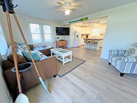 Great room includes 50-inch TV with various streaming apps and DVD player