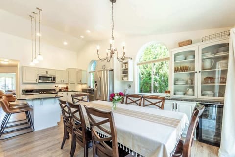 Beautiful dining table offers seating for 8