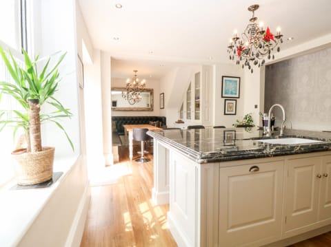 Fridge, electric kettle, toaster, cookware/dishes/utensils