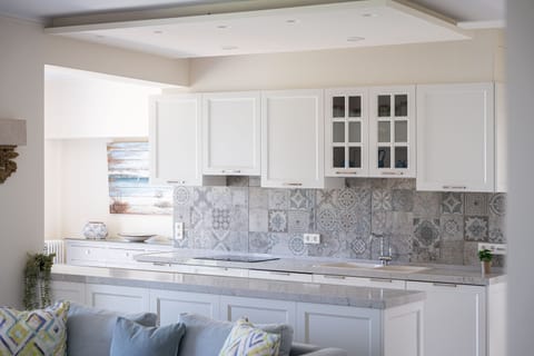 Panoramic Villa | Private kitchen | Fridge, microwave, oven, stovetop