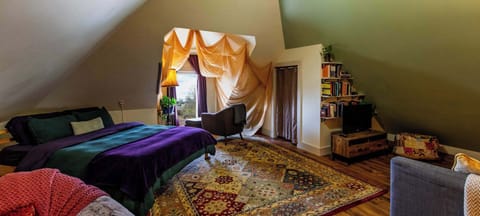 This cozy top floor apartment has loads of bohemian vibes and a great view of Lake Champlain