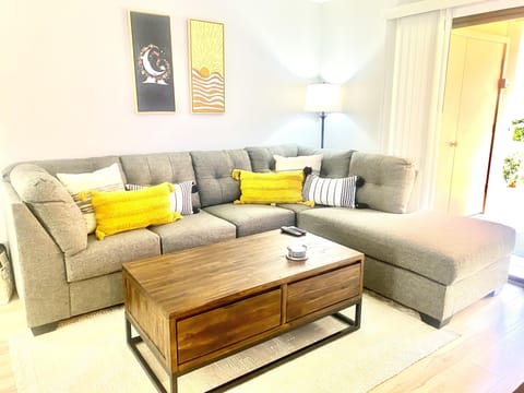 Large sofa for lounging around.  Also a sofa bed.