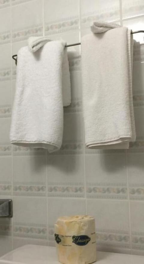 Combined shower/tub, hair dryer, towels