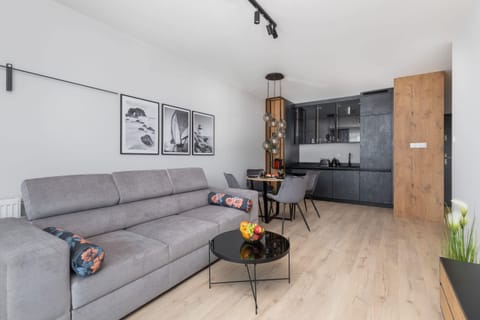 Living room with a comfortable sofa and TV. 