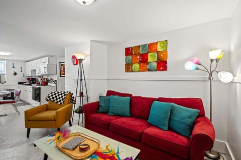 Sit back and relax in vibrant retro style after downtown adventures.