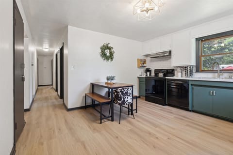 Dining table expands to seat more people.