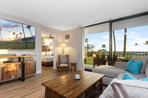 Luxury Condo | Living area | 90-inch Smart TV with digital channels, Hulu, streaming services