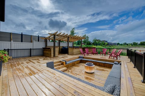 35x40 deck includes inground lighting, solo stove fire pit and 3 BBQs. 