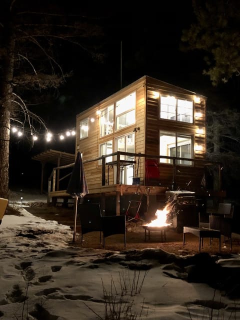 Enjoying a warm fire on a cold, clear night.