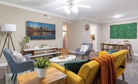 Spacious living room with 60 smart TV