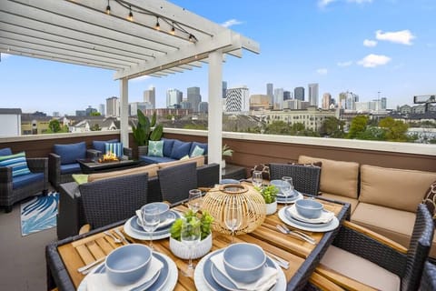 This roof top terrace with an amazing skyline view of downtown Houston is another reminder of the memories to be made at this Awesome Airbnb. 