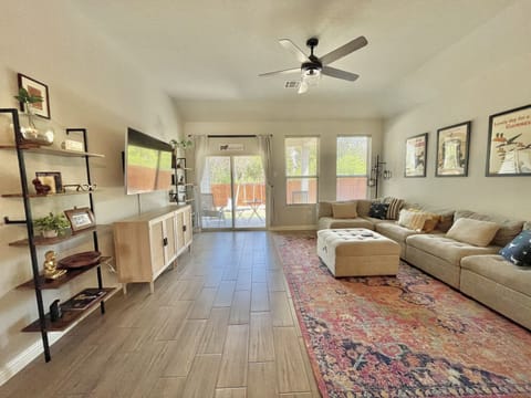 living room with backyard view