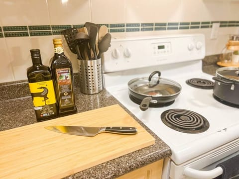 Everything guests need to cook comfortably at home is provided — from quality cookware and utensils to essential ingredients for effortless meal prep.