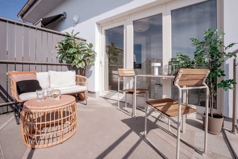 Outdoor terrace with comfortable seating area