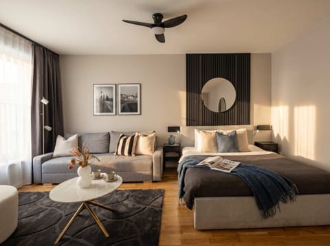 The apartment with queen size bed and convertible sofa bed for up to 4 people